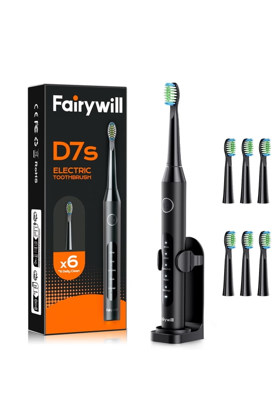 Sonic Electric Toothbrush for Adults, Rechargeable with 6 Dupont Brush Heads, 47000 VPM, 5 Modes, Fast Charge,60-Day Battery, IPX7 Waterproof, Black