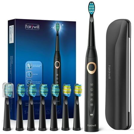 Fairywill Sonic Toothbrush for Adults , 40,000 Vpm Electric Toothbrush with 5 Modes , IPX7 Waterproof and USB Fast Charge Powered , with 1 Travel Case and 8 Heads