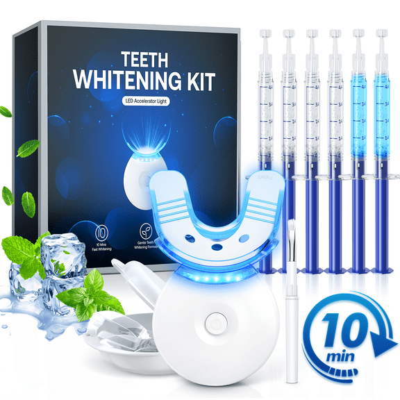 Fairywill LED Teeth Whitening Kit for Sensitive Teeth - 35% Carbamide Peroxide (6 x 3ml), Fast 10-Minute Daily At-Home Treatments (24 Uses) - Removes Coffee, Tea, Wine & Tobacco Stains