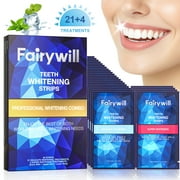 Fairywill Teeth Whitening Strips Kit with 21 Sensitive and 4 Super Whitenings 50 Pieces, Effective Removes Stains, Non-Slip Whiter Gentle and Safe