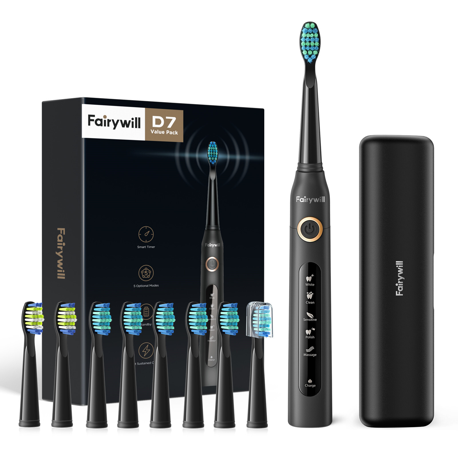 Fairywill Electric Toothbrush Rechargeable USB Charge Waterproof 8