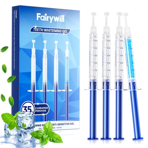 Fairywill Teeth Whitening Gel Refills for Sensitive Teeth - 35% Carbamide Peroxide (4 x 3ml), LED Light Compatible, At-Home Daily Treatments (20 Uses),Removes Coffee, Tea, Wine & Tobacco Stains