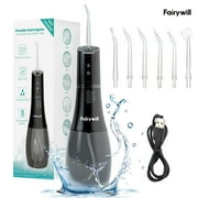 Fairywill Water Flosser for Teeth, Dental Oral Irrigator Teeth Cleaner with 5 Adjustable Modes, 400ML Water Tank, IPX8 Waterproof, Cordless Quiet Professional Electric Flosser for Braces Care, Black