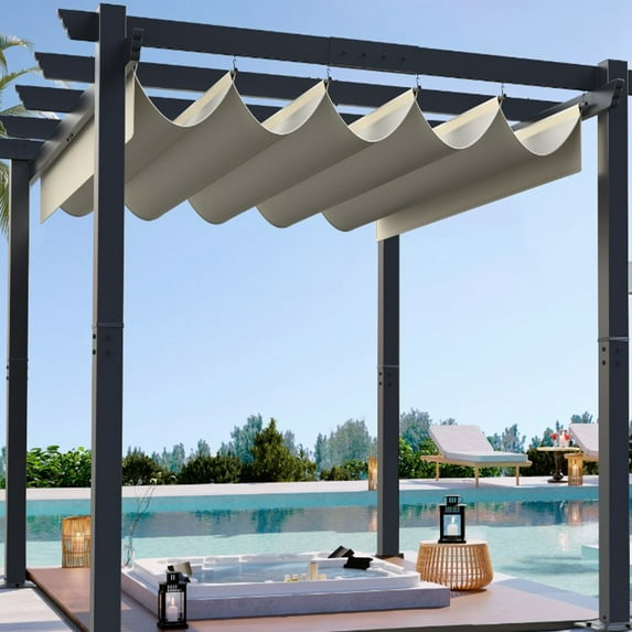 Faitaliicy 10'/13' Aluminum Pergola With Retractable Pergola Canopy Lawn Shade Shelter Modern Metal Beach Pavilion Grape Trellis Grill Gazebo For Backyard Outdoor Party Garden Deck