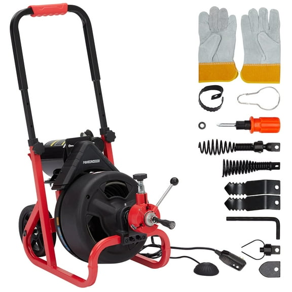 Faitaliicy 100Ft 3/8In Drain Cleaner, Auto-feed Electric Drain Auger Professional 6.8A, Air-Activated Foot Switch, with 6 Cutters, Glove, Drain Auger Cleaner Sewer Snake For 1-4 Inch Pipes