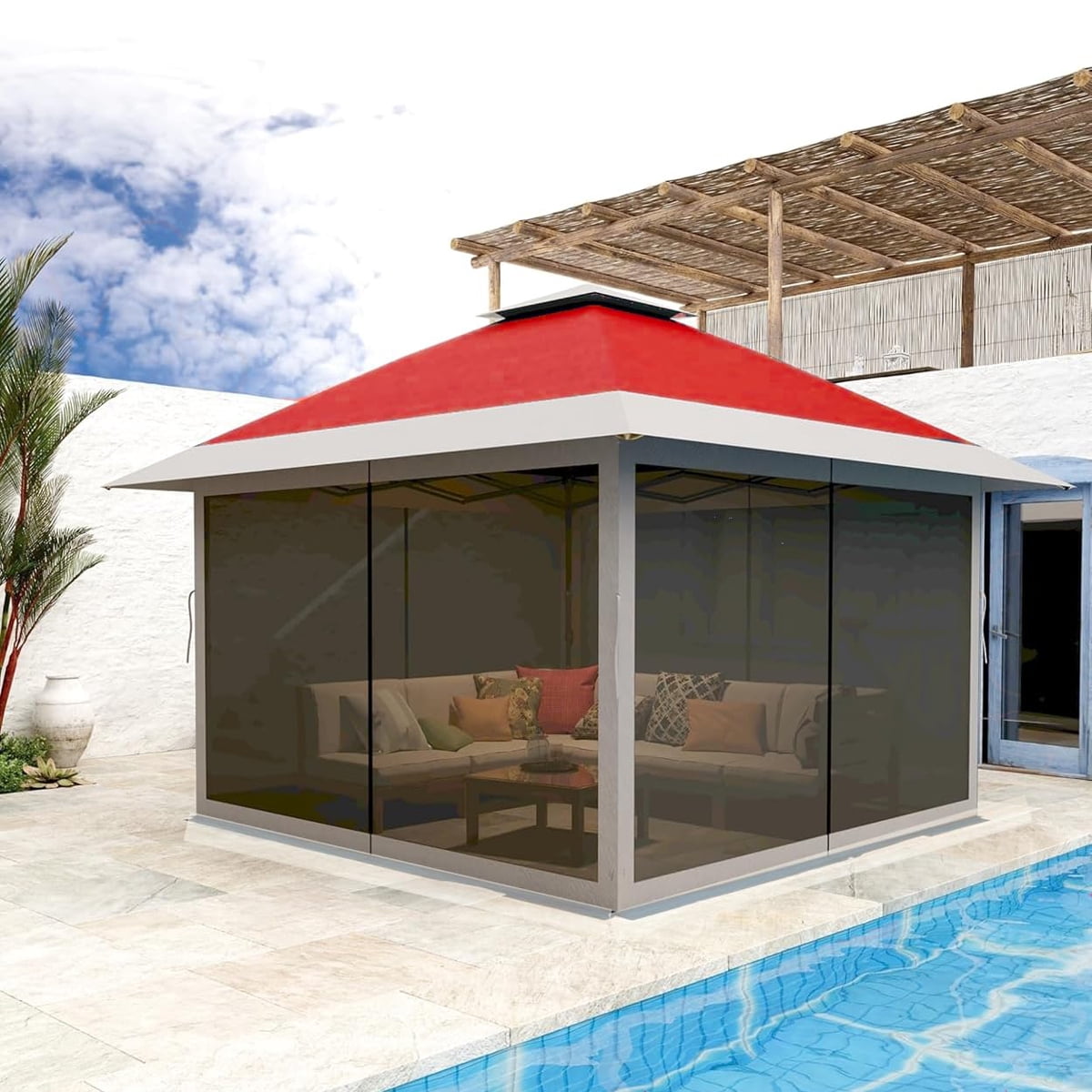 Faitaliicy 12*12FT Pop Up Gazebo Outdoor Folding Canopy Shelter 4-Sided Instant Gazebo Tent With Mosquito Netting 4 Sandbags For Lawn Garden Backyard Deck Party & Outdoor Activities
