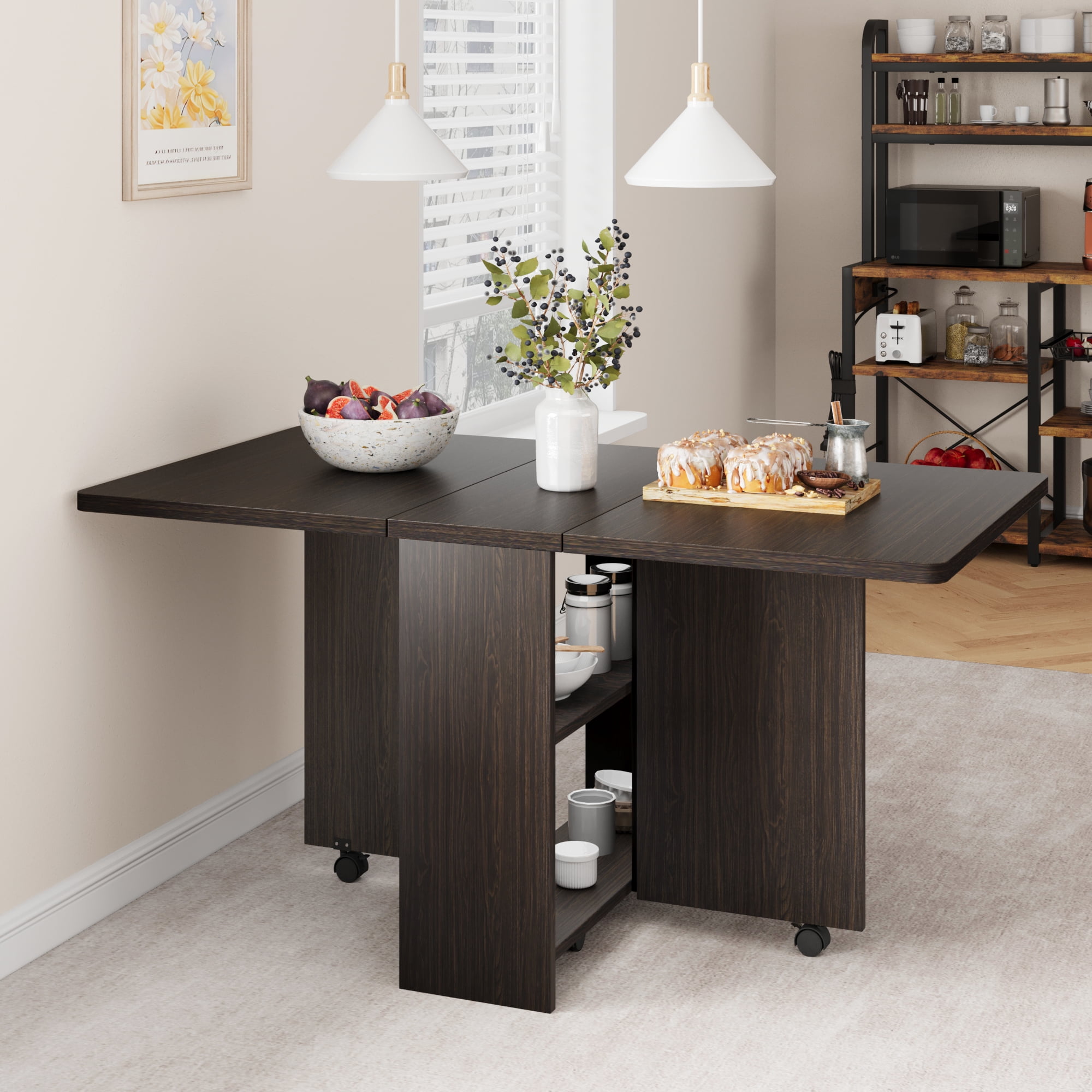 Faitaliicy 2 Tier Storage Folding Dining Table Space Saving Versatile ...