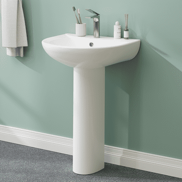 Faitaliicy 20" X 17" Pedestal Bathroom Sink Modern U-Shape Ceramic Pedestal Sink Compact White Pedestal Sink With Overflow And Single Faucet Hole