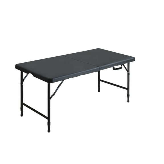 Faitaliicy 4FT Portable Folding Table Indoor Outdoor Plastic Fold-in-Half Utility Table Adjustable Height Picnic Party Camping Barbecues Table With Carrying Handle