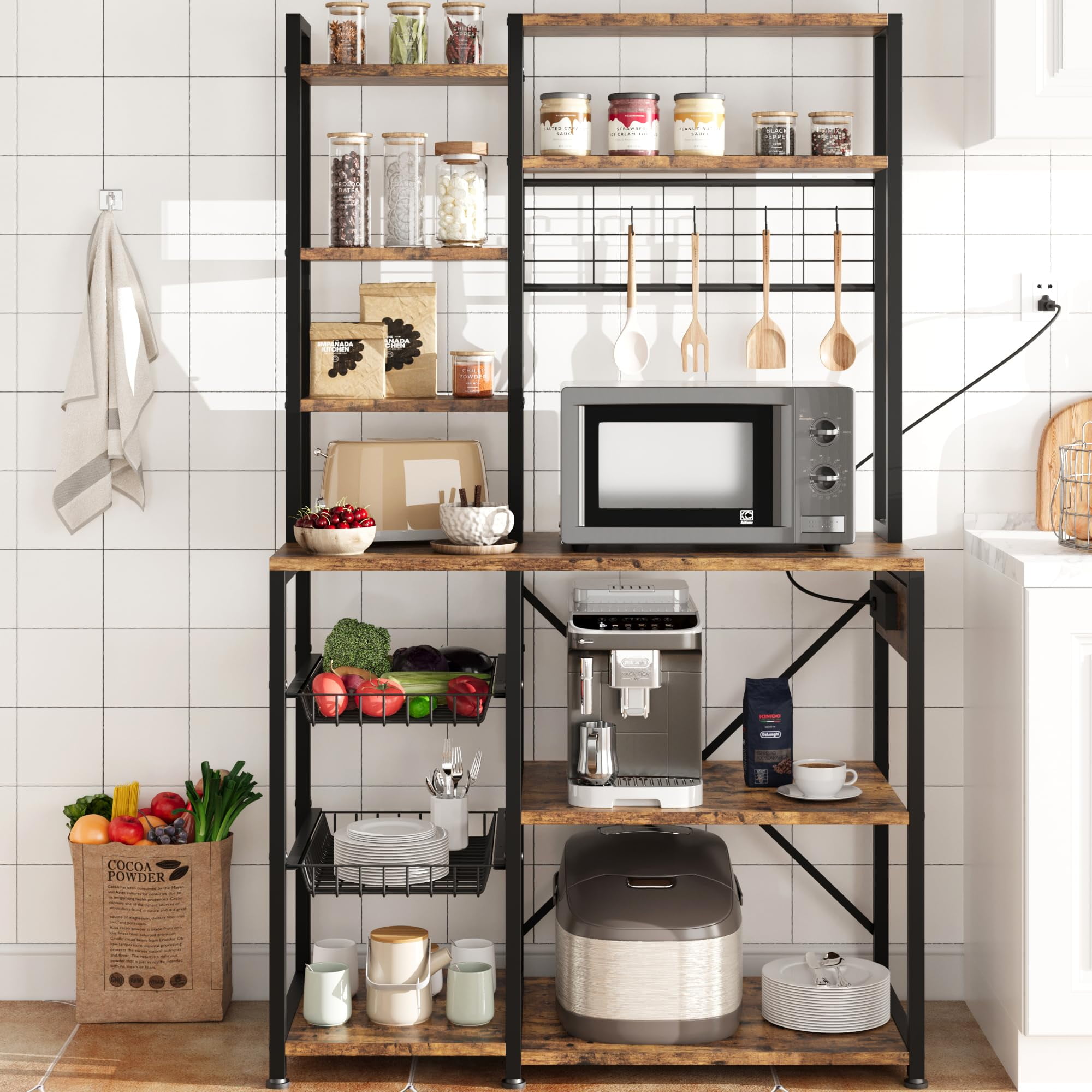 Electric Cooker Rack Faitaliicy 7-Tier Kitchen Bakers Rack With Power Outlet Microwave Oven ...