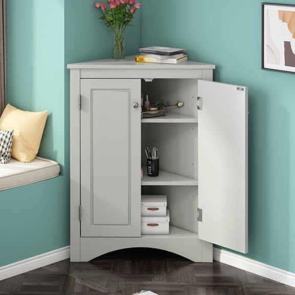 Faitaliicy Bathroom Corner Storage Cabinet,Triangular Bathroom Corner Cabinet with Doors Adjustable Shelves,Freestanding Narrow Cabinet Organizer for Bathroom, Kitchen, Living Room