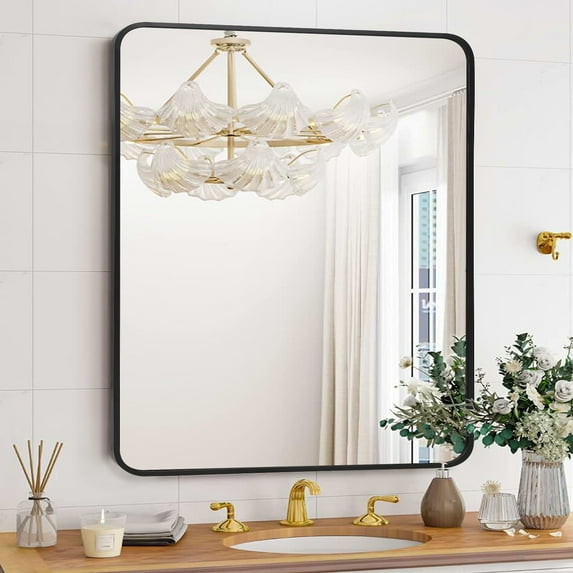 Faitaliicy Black Metal Frame Round Square Mirror For Wall Aluminum Alloy Circle Mirror Vanity Bathroom Mirrors Round Wall Mirror Wall Decor Easy To Install For Entryway Bedroom