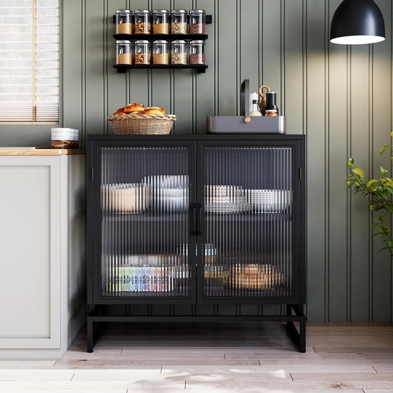 Faitaliicy Buffet Sideboard Cabinet Modern Buffet Table Cabinet With Glass Doors And Adjustable Shelves Freestanding Glass Doors Storage Cabinet For Kitchen Living Room Dining Room