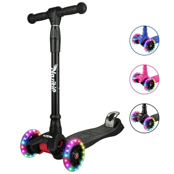Faitaliicy Children's Three Wheeled Scooter With Brake Height Adjustable PU Light-Up Wheels Lean To Steer Non-Slip Deck Self Balancing Kids Toys For Kids Ages 3-10 Outdoor Fun