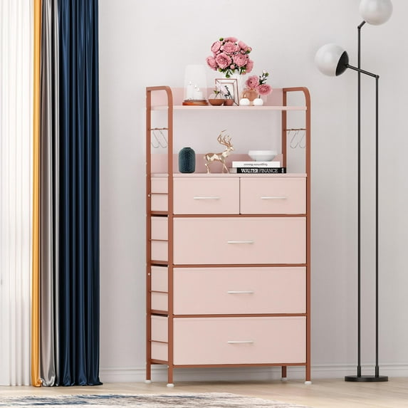 Faitaliicy Dresser for Bedroom with Drawers, 4 Fabric Drawers Dresser for Hallway, Entryway, Storage Organizer Unit,Sturdy Metal Frame, Wood Tabletop Chest of Drawers