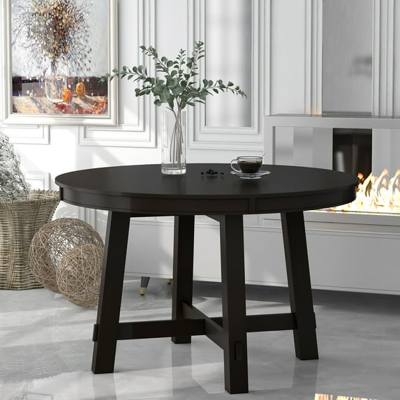 Faitaliicy Farmhouse Round Extendable Dining Kitchen Table With 16" Leaf Wood Kitchen Table Easy Assembly Extendable Farmhouse Round Dining Room Table