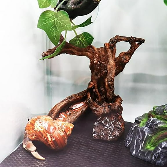 Faitaliicy Hermit Crab Climbing Toys,Resin Tree Trunk Ornament Betta Fish Hideout Caves Reptile Habitat Decor
