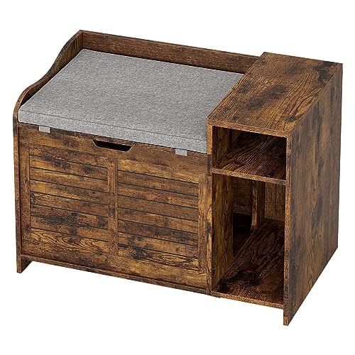 Faitaliicy Litter Box Enclosure With Cushion Hidden Cat Litter Box With Top Opening Flip Top Privacy Cat Litter Box Cabinet Wooden Cat Washroom Storage Cabinet Bench For Living Room Bedroom