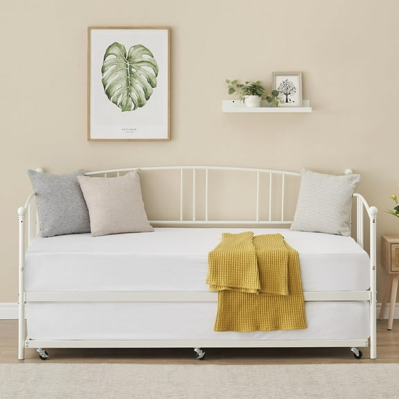 Faitaliicy Metal Daybed With Trundle Twin Size Daybed With Pullout Trundle Built-in 6 Casters Multifunctional Sofa Bed With Steel Slat Support For Living Guest Room No Box Spring Needed