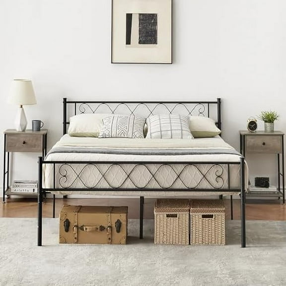 Faitaliicy Metal Twin Bed Frame With Headboard And Footboard Twin Size Platform Bed Frame With Iron-Art Sweet Heart Storage Space Under Bed Frames No Box Spring Needed Easy Assembly