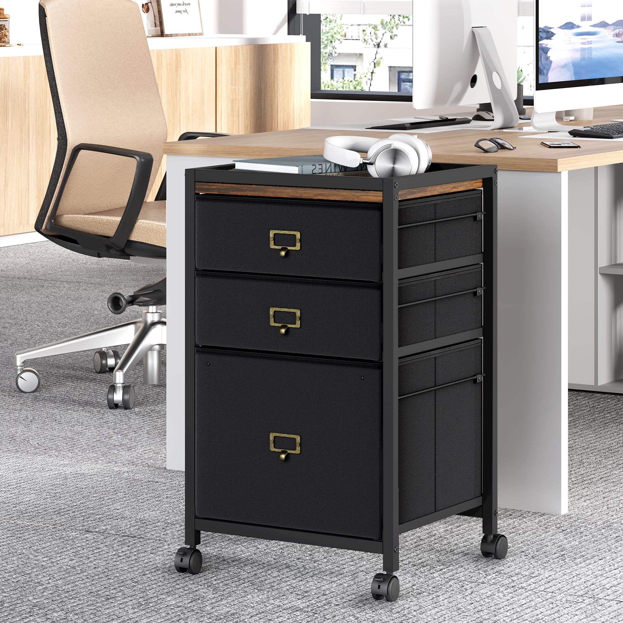 Faitaliicy Mobile File Cabinet Wood Rolling Printer Stand With Drawers ...