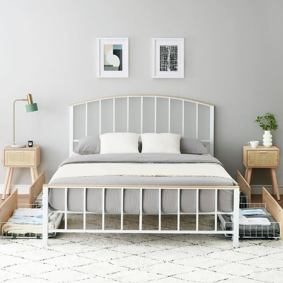 Faitaliicy Platform Bed Frame with 4 Storage Drawers Platform Bed Frame Easy Assembly, No Box Spring Needed, All-Metal Support, Headboard & Footboard