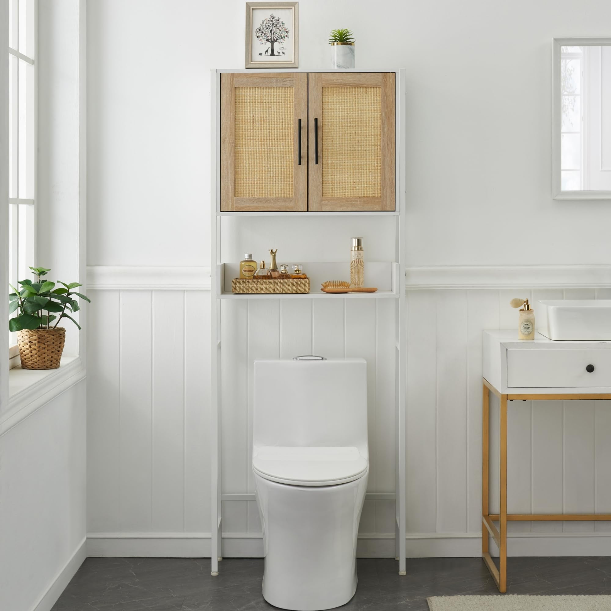 Faitaliicy Rattan Over The Rack Toilet Storage Cabinet Wood Bathroom ...