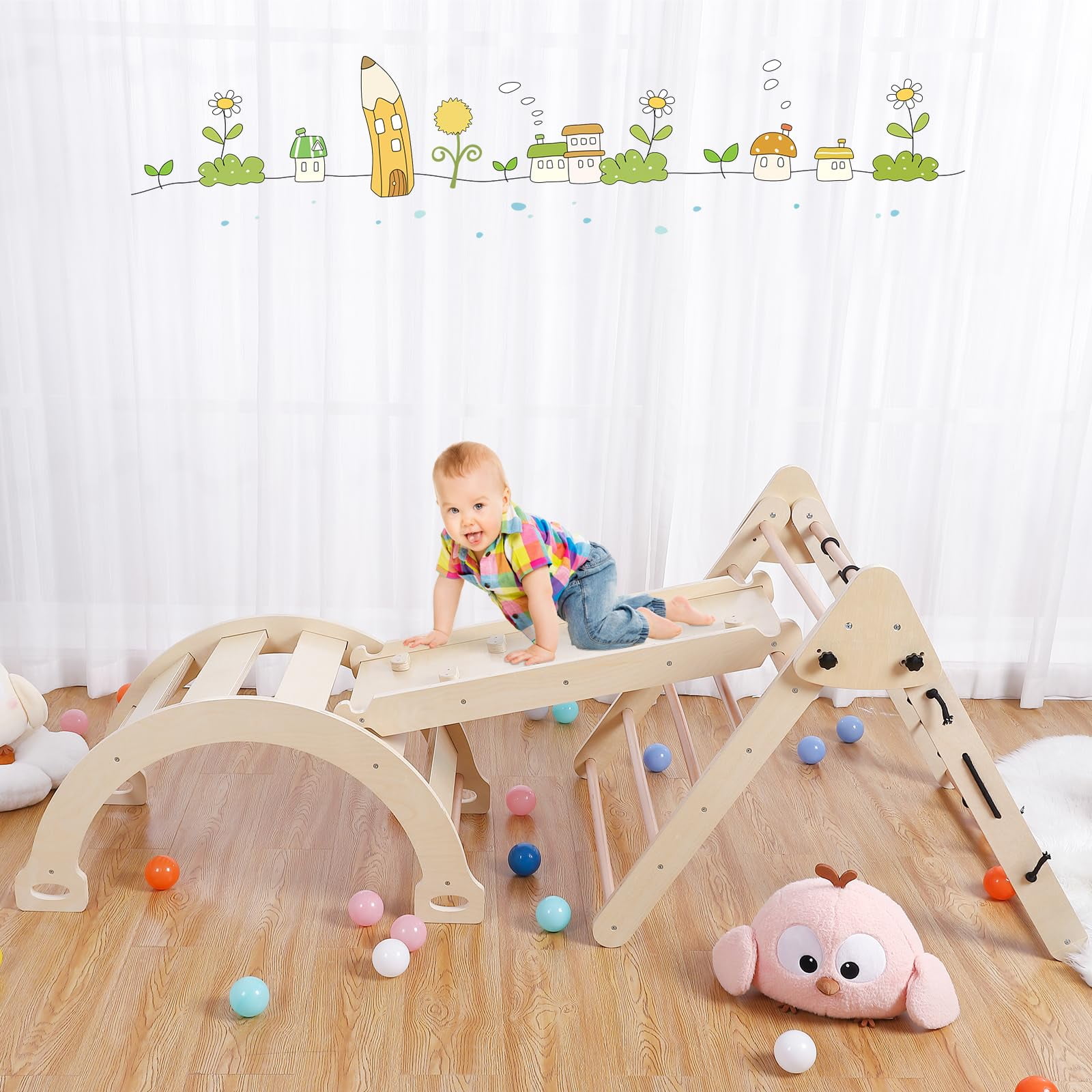 Faitaliicy Triangle Climbing Set 3-in-1 Wooden Foldable Toddler ...