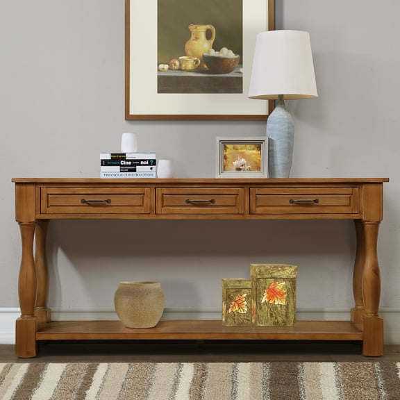 Faitaliicy Wood Console Table Solid Wood Frame Narrow Long Sofa Table Modern Console Table With 3 Drawers And Open Storage Shelf For Hallway Behind The Couch Living Room Foyer