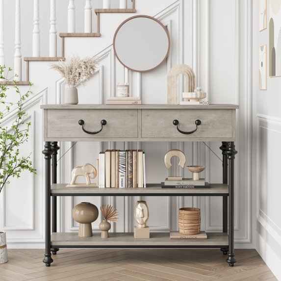 Faitaliicy Wooden Entryway Table With 2 Drawers Narrow Console Table With Storage Shelves Hallway Table Sofa Table For Living Room Couch Foyer Kitchen Counter