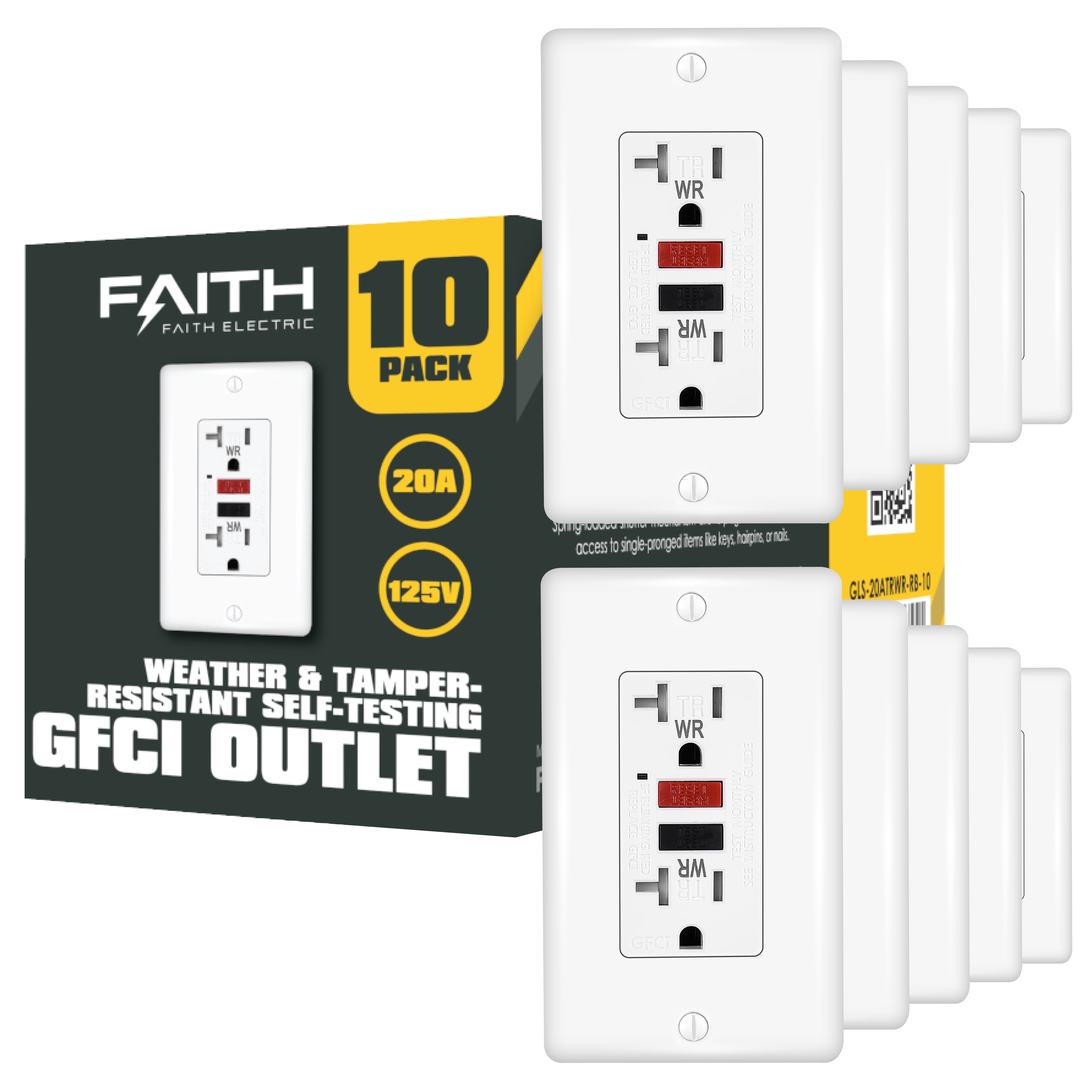 Faith [10Pack] 20A Outdoor GFCI Outlets, Weather and TamperResistant