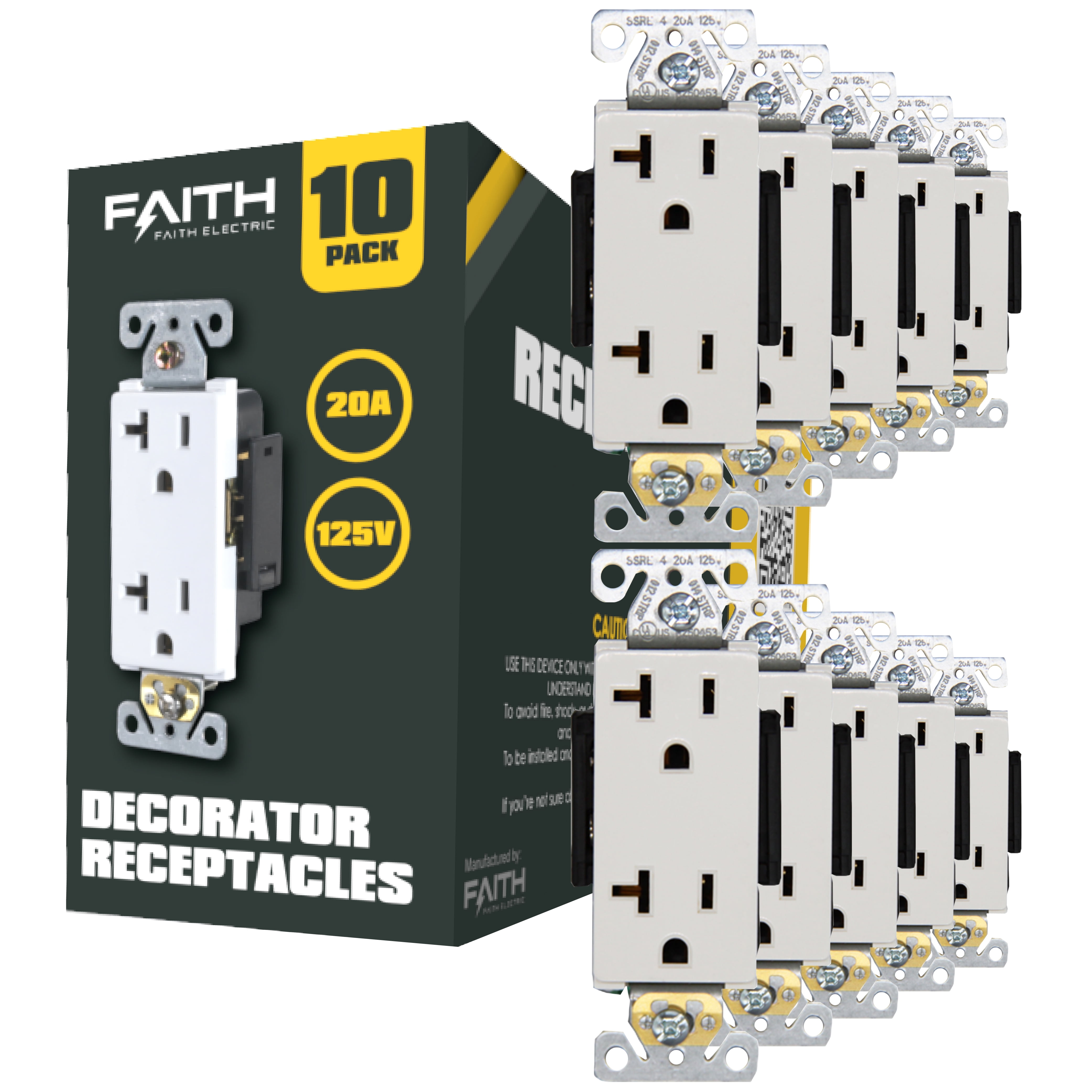 Faith 10-Pack White Thermoplastic Duplex Receptacle Outlets