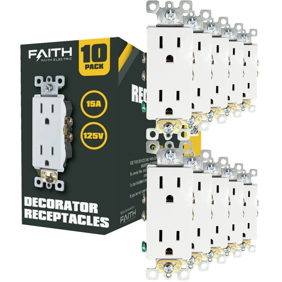 Faith [10-Pack] Non-Tamper-Resistant Outlet, 15A 125V Decorator Receptacles, UL-Listed, White