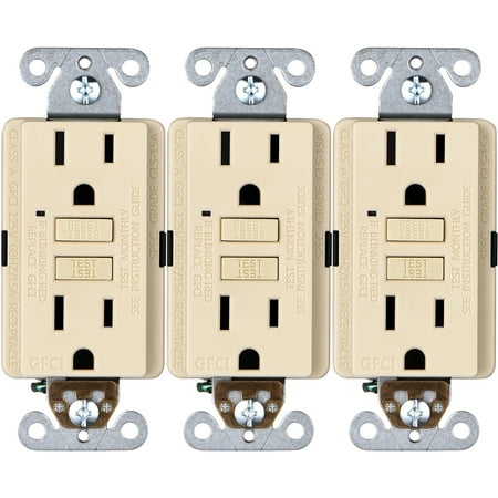 Faith 15A GFCI Outlets, Slim, GFI Receptacles, Ivory, 3 Pack