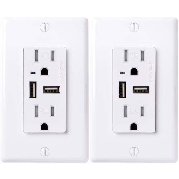 Faith [2-Pack] 4.6A USB Outlet and 15A Decorator Tamper-Resistant Duplex Receptacle with Wall Plate, White, 2-Pack