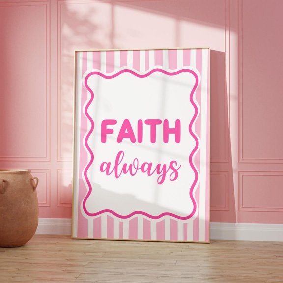 Faith Always Minimalist Christian Quote Soft Pink Typography Bible Verse Wall Art, Unframed Canvas 16x20in