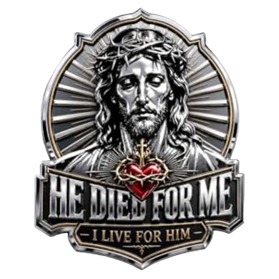 Faith Based 3D Metal Car Badge 2 Pieces, Personalized Cross Heart Christian Emblem with Religious Scripture Text