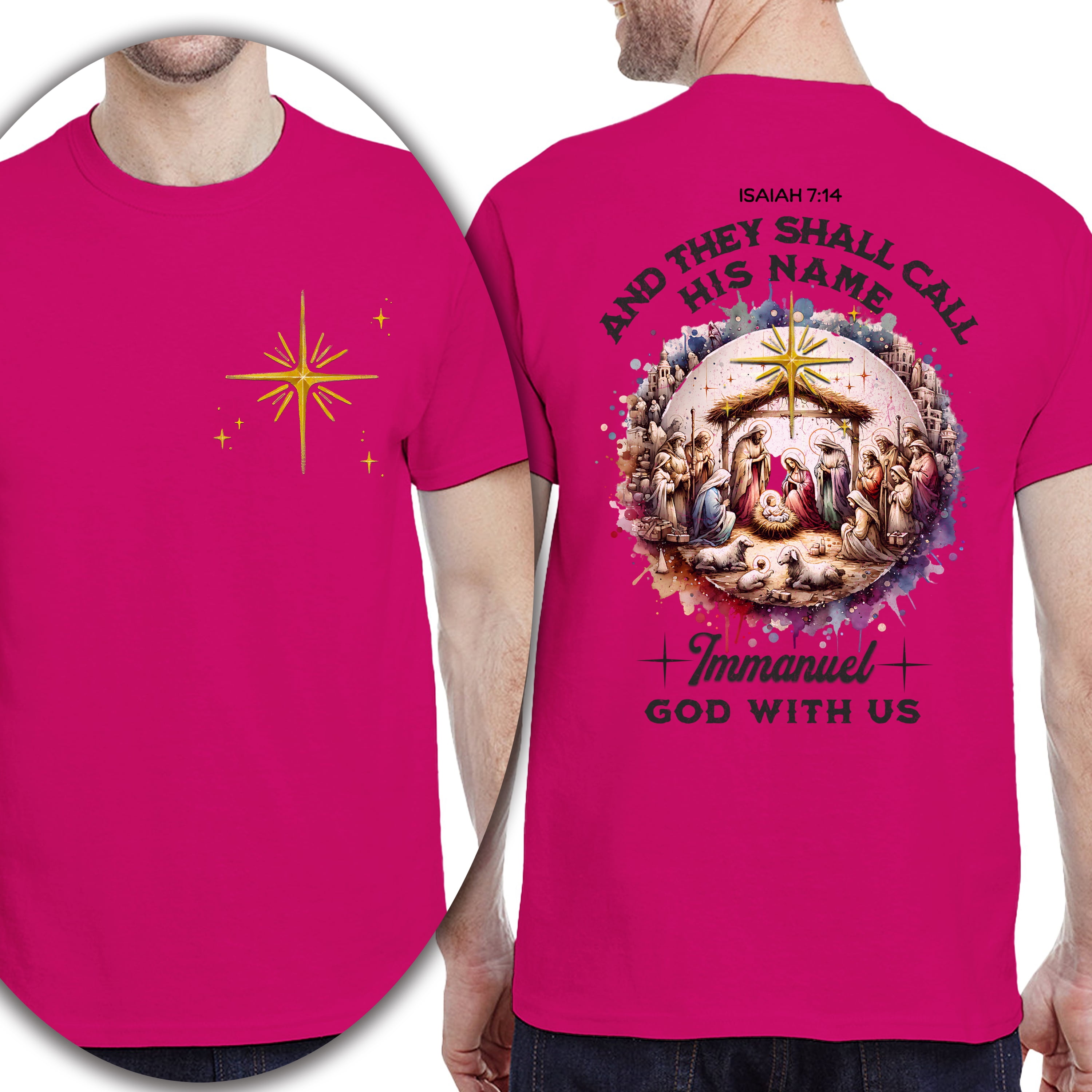 Faith-Based Double-Sided Shirt for Men – Isaiah 7:14 Nativity Tee ...