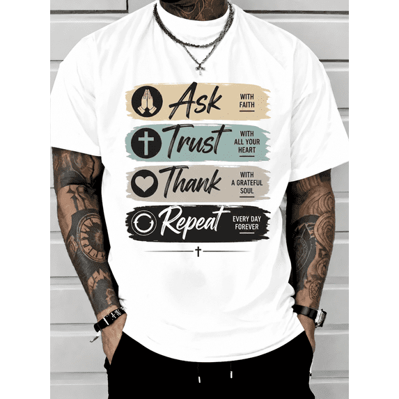 Faith Based Inspirational T-Shirt for Men – Ask, Trust, Thank, Repeat Christian Graphic Tee