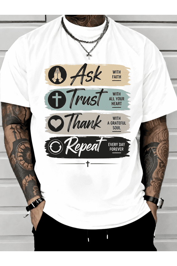 Faith Based Inspirational T-Shirt for Men – Ask, Trust, Thank, Repeat Christian Graphic Tee