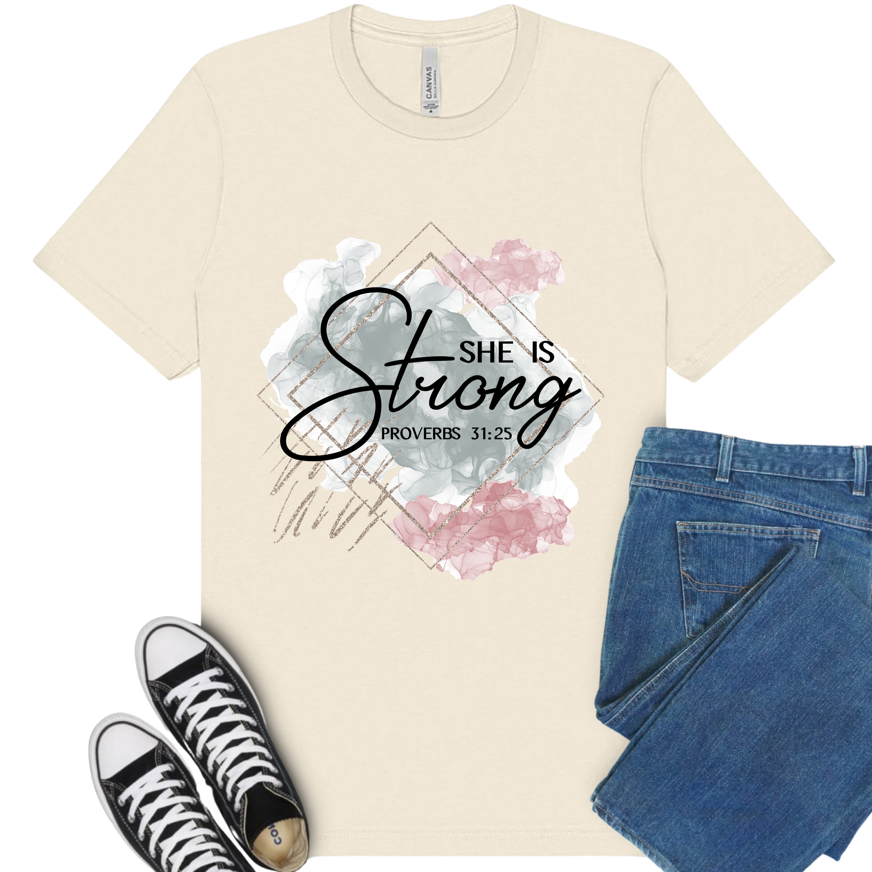 Faith-Based Premium Shirt for Women - She Is Strong Bible Verse ...