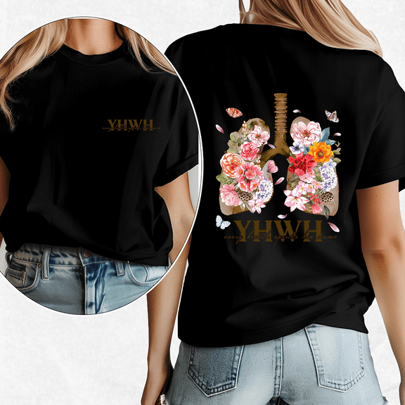 Faith Based Shirts for Unisex Every Breath Speak His Name Print Tshirts Floral Lungs Christian Graphic Tees Breath Prayer Tops for Daily Outfits Black,M