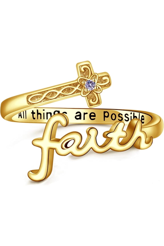 Faith Birthstone Ring 925 Sterling Silver Cross Faith Personalized Birthstone Ring Customized Christian Religion Jewelry For Women Daughter Friend