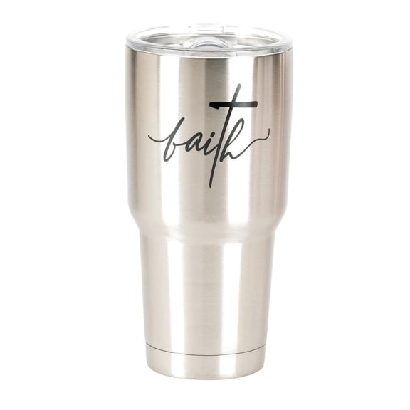 Faith Black Script with Cross 30 ounce Stainless Steel Travel Tumbler Mug with Lid