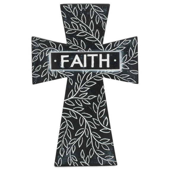Faith Black and White 7 inch Resin Stone Decorative Hanging Wall Cross