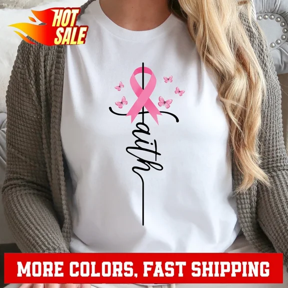 Faith Breast Cancer Shirt, Support Breast Cancer T-Shirt, Breast Cancer Warri...