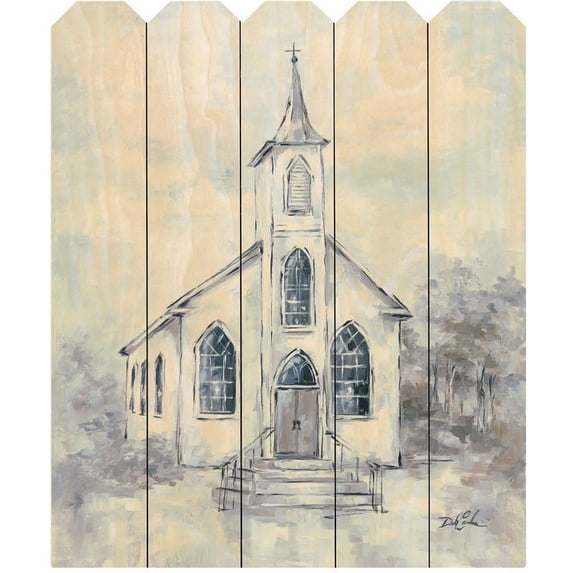 Faith By Debi Coules Printed on Wooden Picket Fence Wall Art-Gray