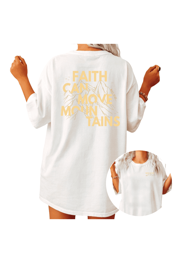 Faith Can Move Mountains Christian Matthew 17:20 Graphic Tees Womans Oversized Tshirt Shirts Black/White S-5XL Tops