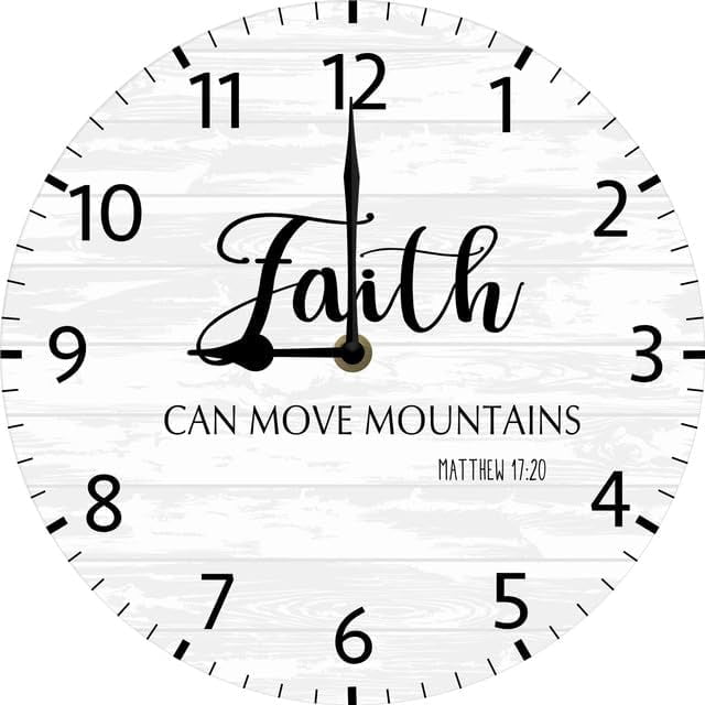 Faith Can Move Mountains Christian Wood Clock Christian Quotes Bible Scripture Inspirational Words Wall Clock Religious Home Décor 10 Inch Silent Non-Ticking Battery Operated