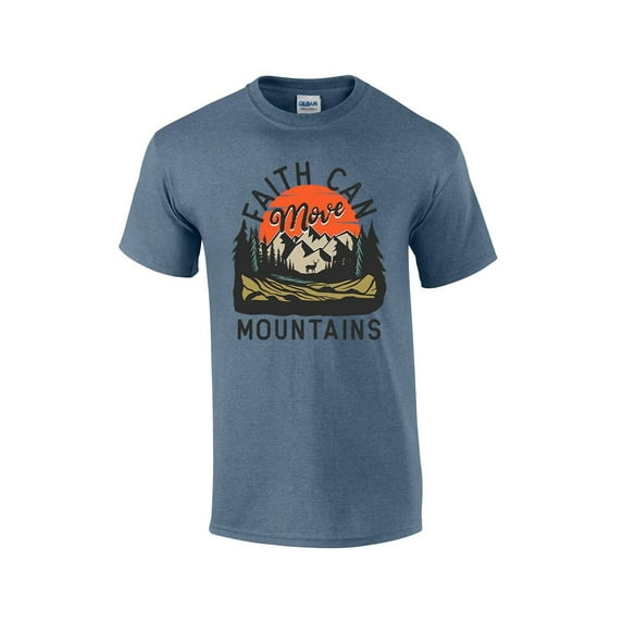 Faith Can Move Mountains Scenic View Mens Christian Short Sleeve T-shirt Graphic Tee Graphic Tee-Heather Indigo-4xl